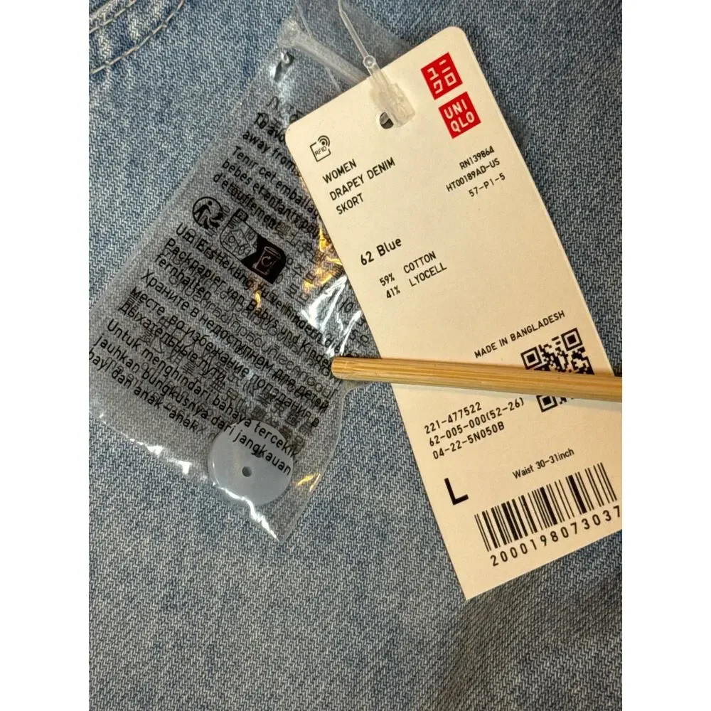 Uniqlo Drapey Denim Skort Wrap Skirt Light Blue Jean Cotton Mini Womens Large
